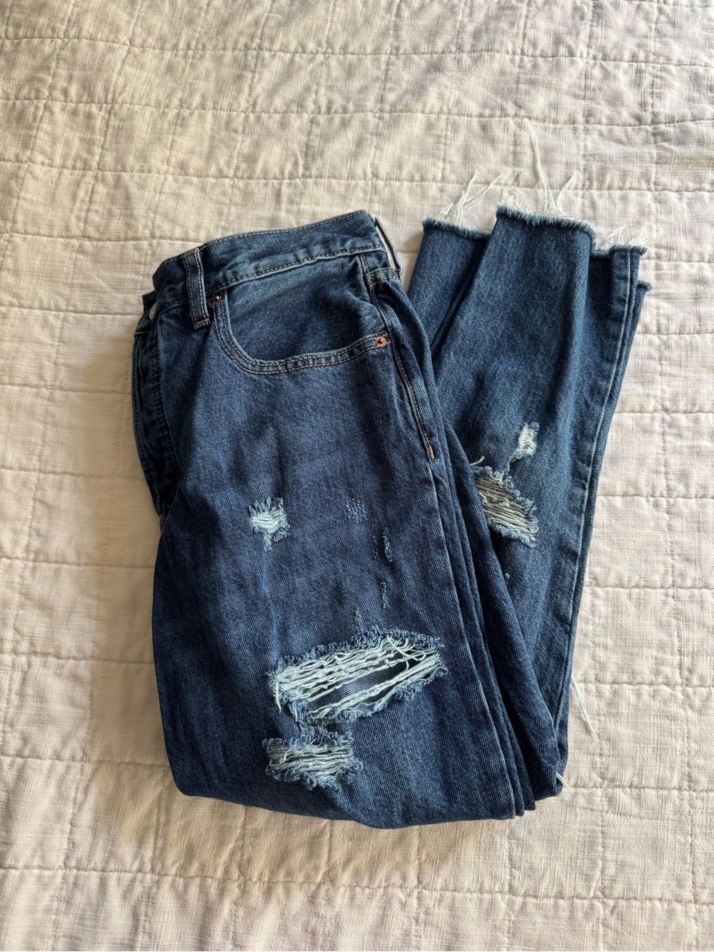 Old Navy Dark Blue Straight-Leg Distressed Jeans